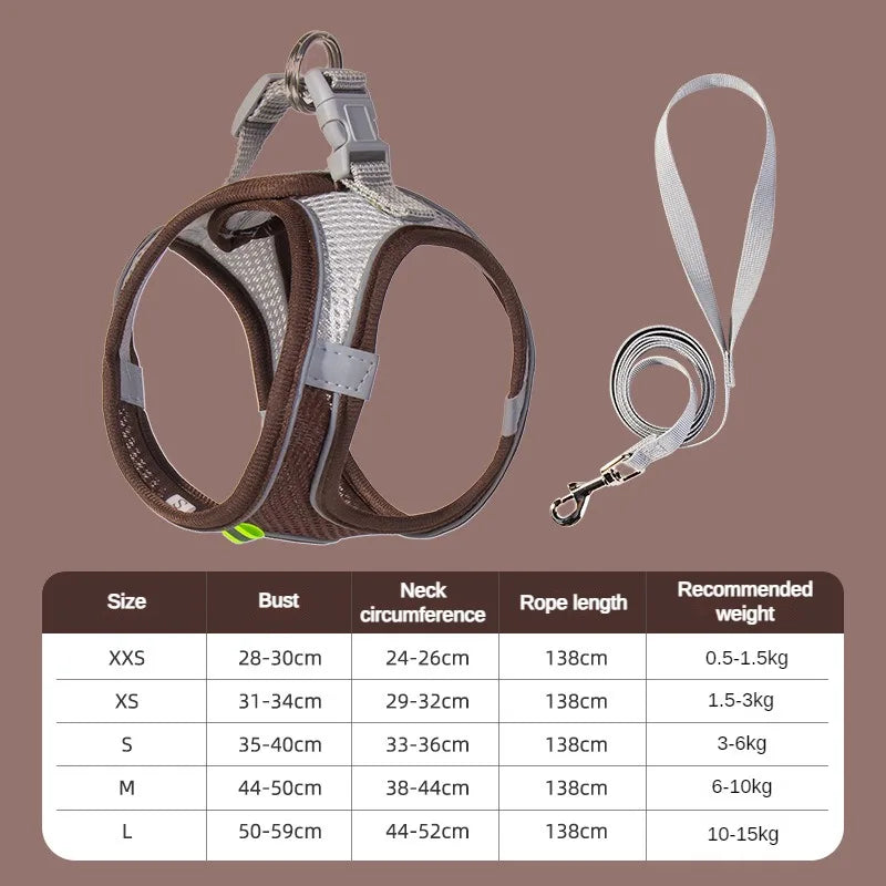 🐶 Puppy & Cat Harness Set – Adjustable Harness Vest with Leash for Small Dogs