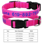 🐶 Adjustable Nylon Embroidered Dog Collar – Custom Name ID Tag