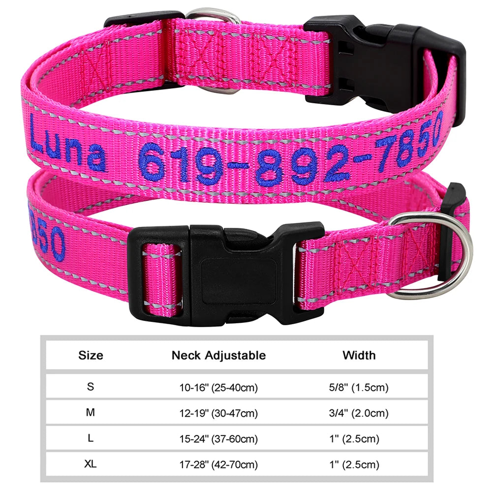 🐶 Adjustable Nylon Embroidered Dog Collar – Custom Name ID Tag