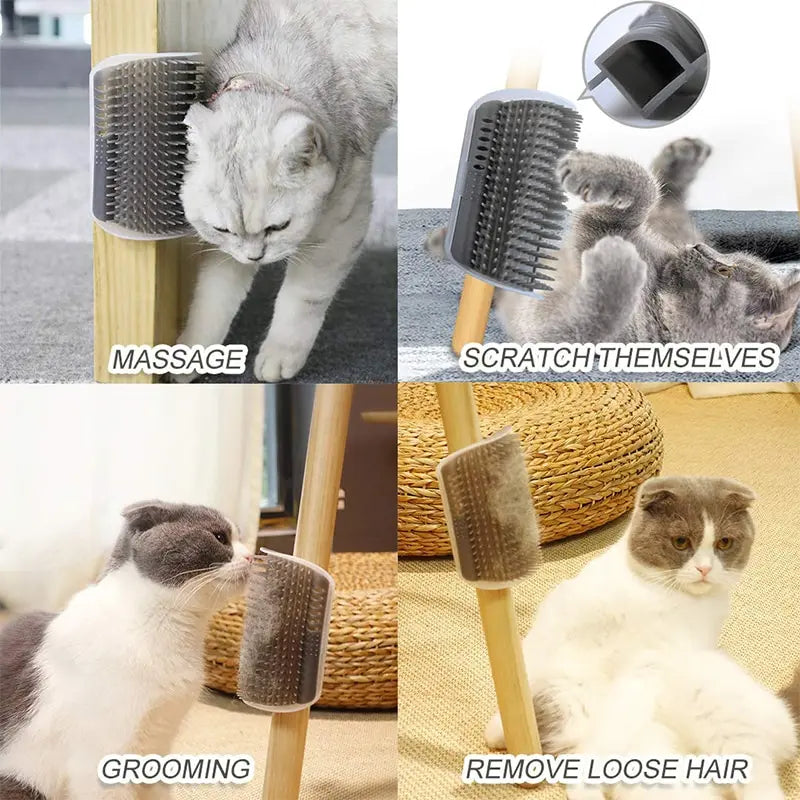 🐱 Massage Pet Cat Brush – Corner Scraper & Hair Removal Tool