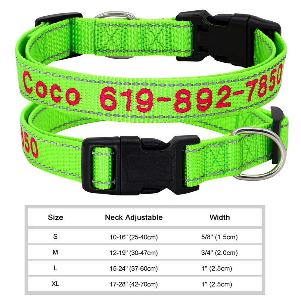 🐶 Adjustable Nylon Embroidered Dog Collar – Custom Name ID Tag