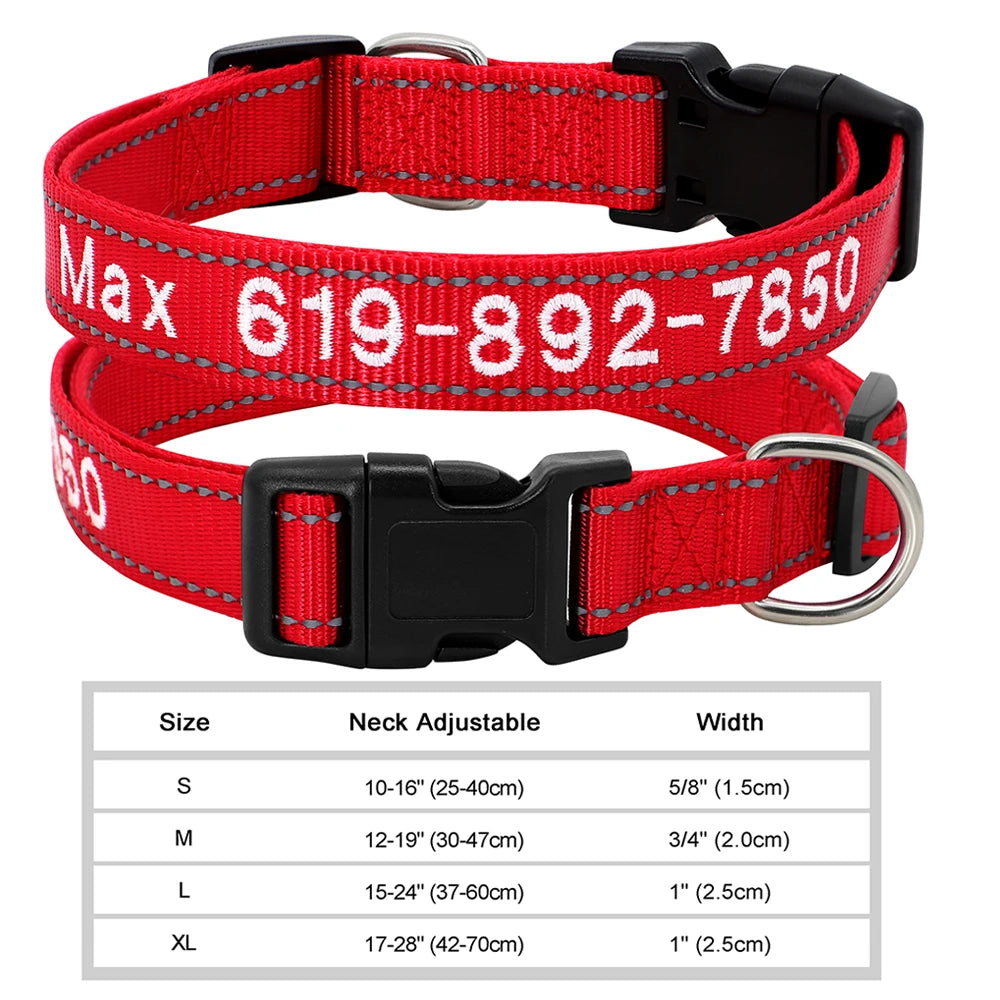 🐶 Adjustable Nylon Embroidered Dog Collar – Custom Name ID Tag