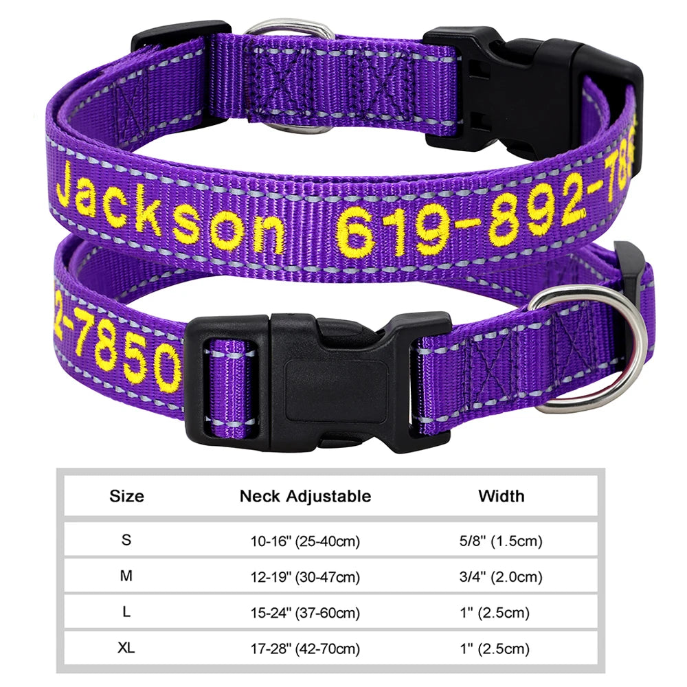 🐶 Adjustable Nylon Embroidered Dog Collar – Custom Name ID Tag