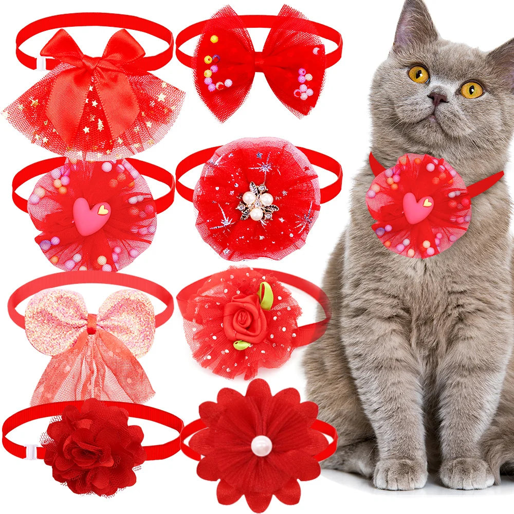 🎀 10pcs Pet Dog Bow Collar – Adjustable & Fashionable