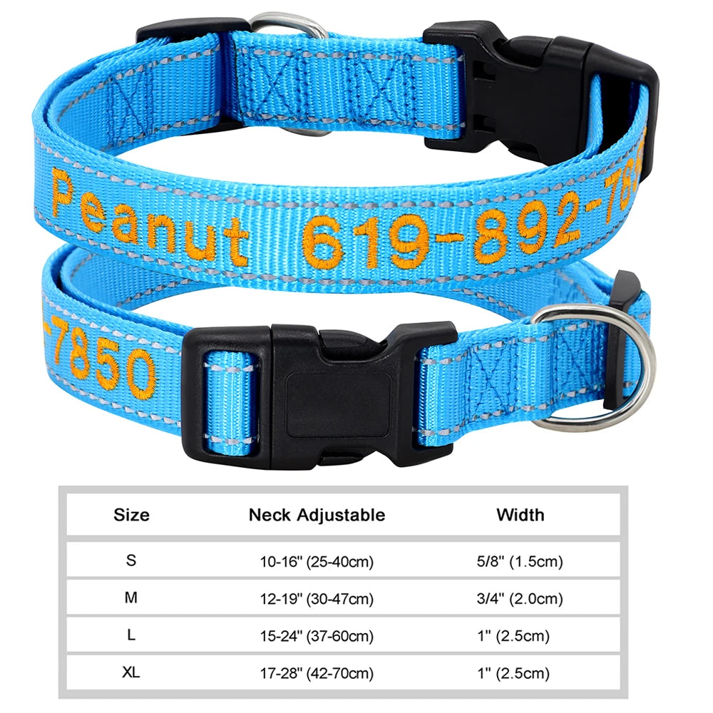 🐶 Adjustable Nylon Embroidered Dog Collar – Custom Name ID Tag