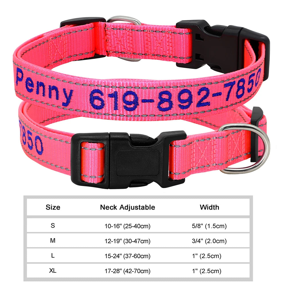 🐶 Adjustable Nylon Embroidered Dog Collar – Custom Name ID Tag
