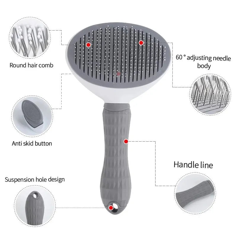 🐾 Self-Cleaning Pet Hair Remover Brush – Grooming Comb for Dogs & Cats