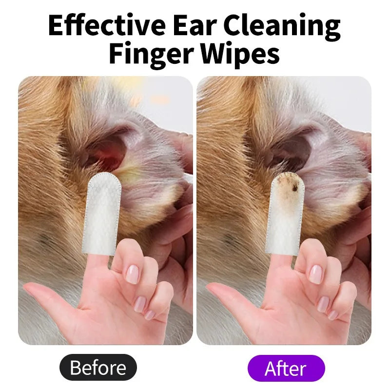 🐾 Pet Ear Cleaning Wipes & Fingertips – Ear Care & Mite Removal for Cats & Dogs