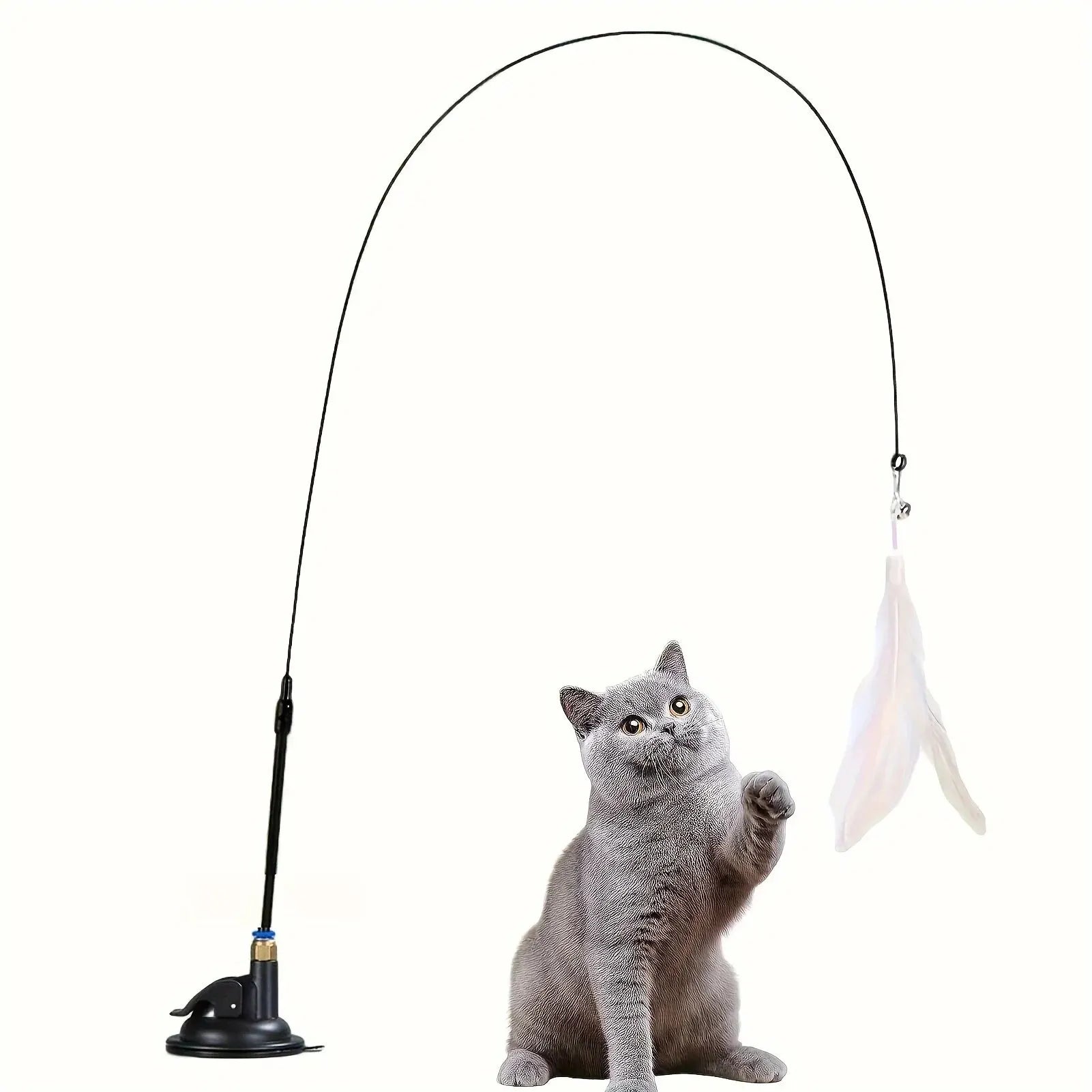 🐱 Cat Teaser Toy – Interactive Bell & Feather Wand with Suction Cup Pole