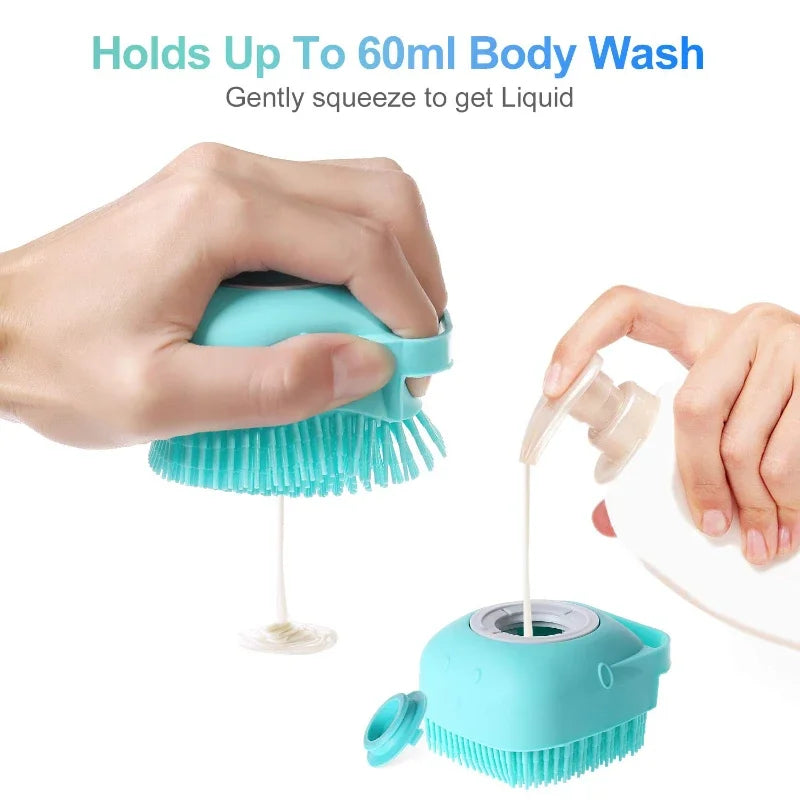 🐾 2-in-1 Pet Shampoo & Massage Brush – Soft Silicone Grooming Scrubber