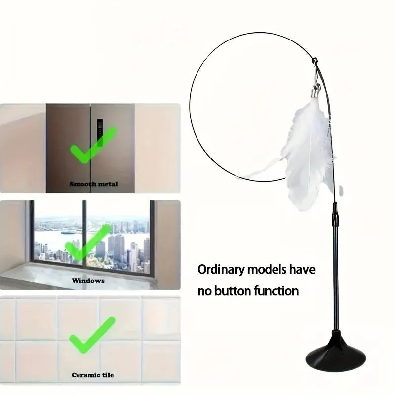 🐱 Cat Teaser Toy – Interactive Bell & Feather Wand with Suction Cup Pole