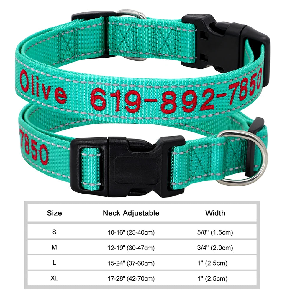 🐶 Adjustable Nylon Embroidered Dog Collar – Custom Name ID Tag