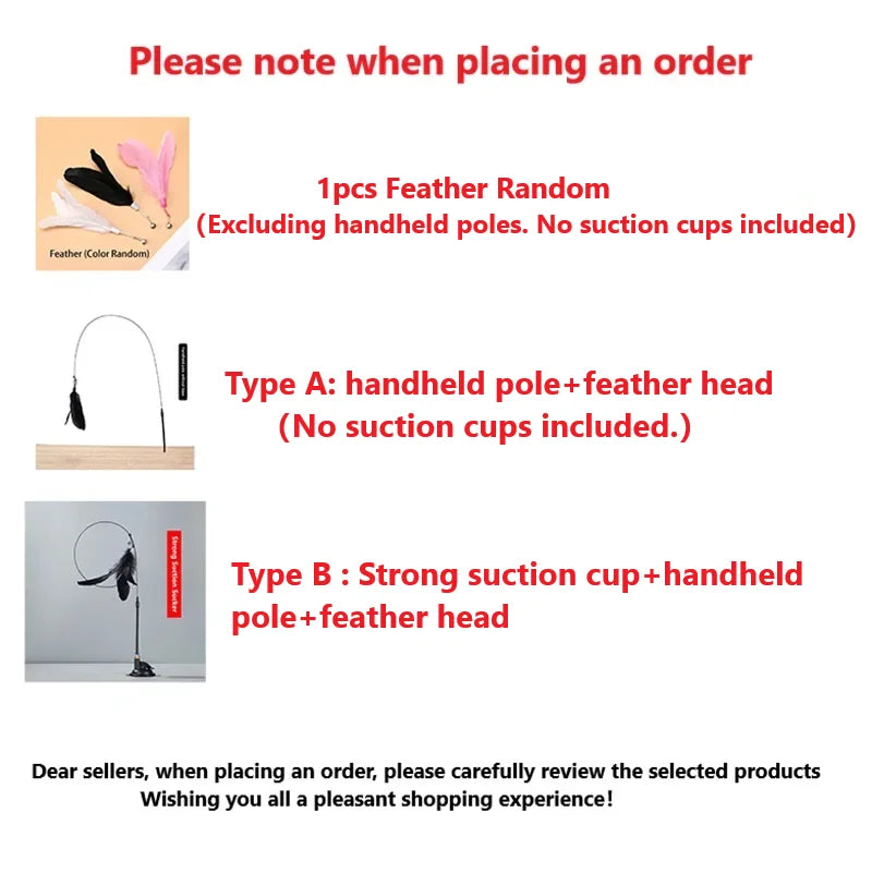 🐱 Cat Teaser Stick with Bell – Interactive Feather Toy for Cats