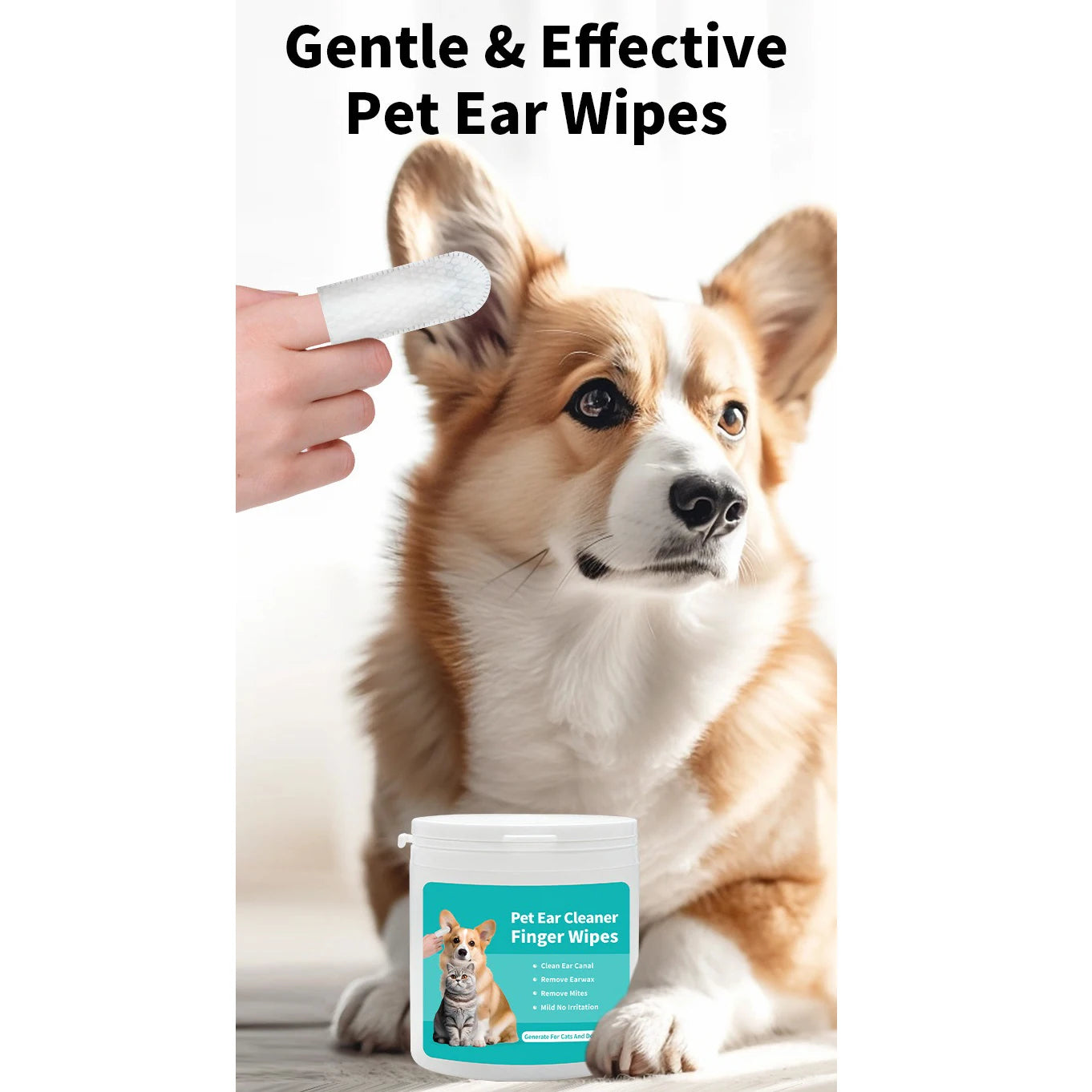 🐾 Pet Ear Cleaning Wipes & Fingertips – Ear Care & Mite Removal for Cats & Dogs