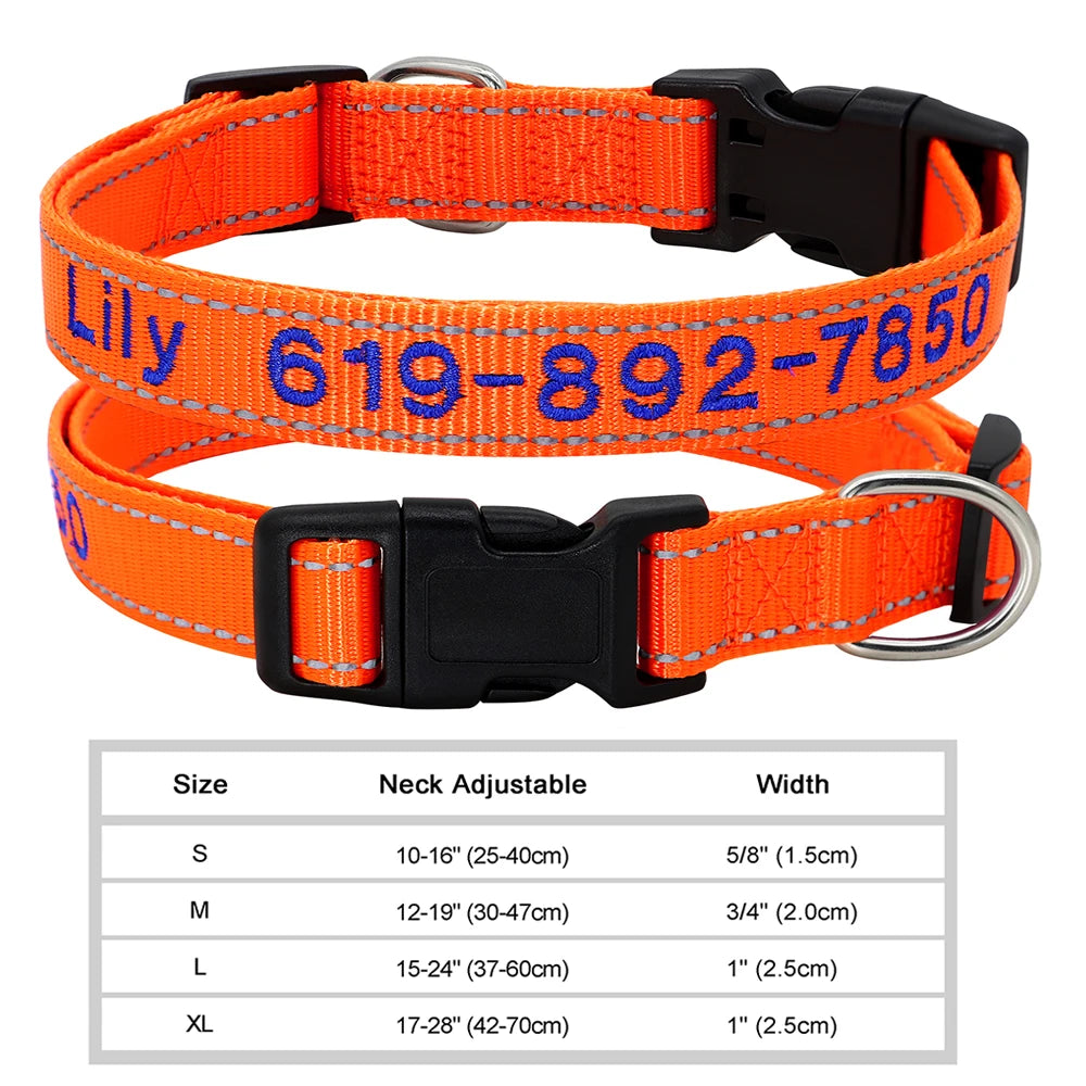 🐶 Adjustable Nylon Embroidered Dog Collar – Custom Name ID Tag