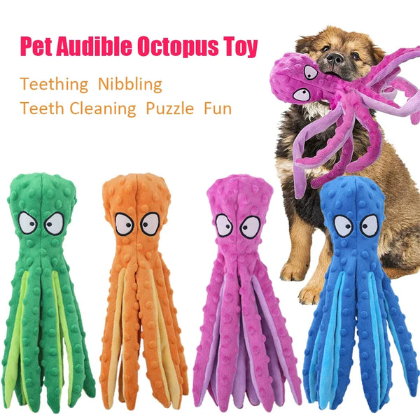🐙 Dog Squeaky Octopus Toy – Durable Plush Chew & Teething Toy