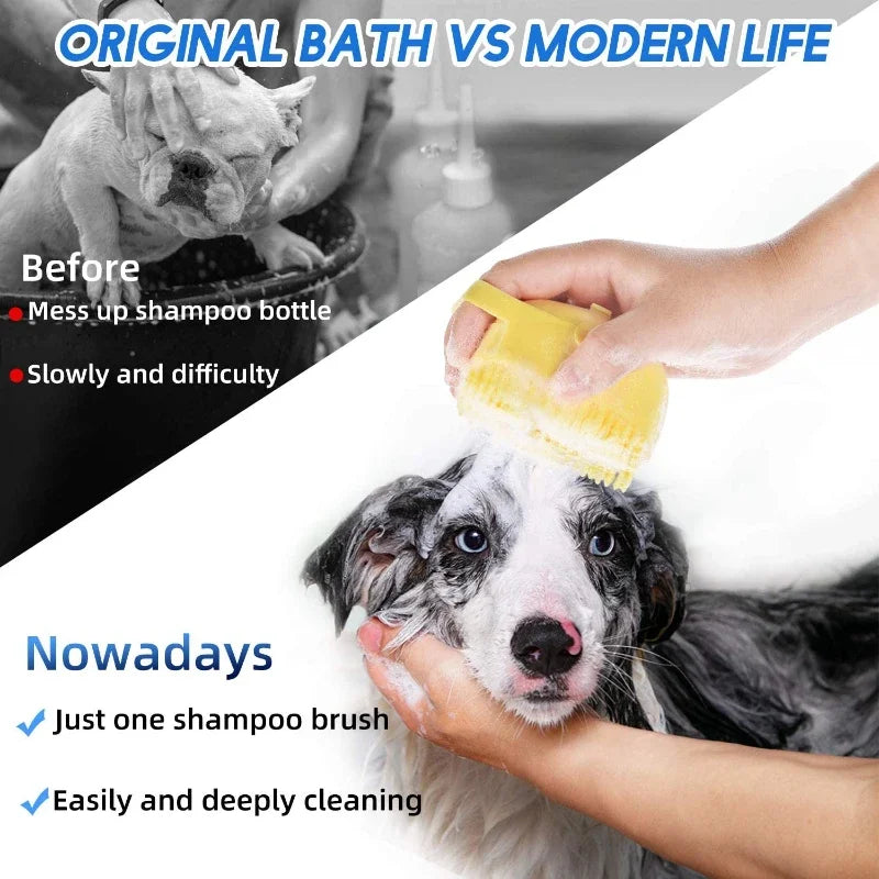 🐾 2-in-1 Pet Shampoo & Massage Brush – Soft Silicone Grooming Scrubber