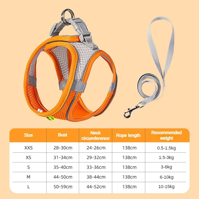 🐶 Puppy & Cat Harness Set – Adjustable Harness Vest with Leash for Small Dogs
