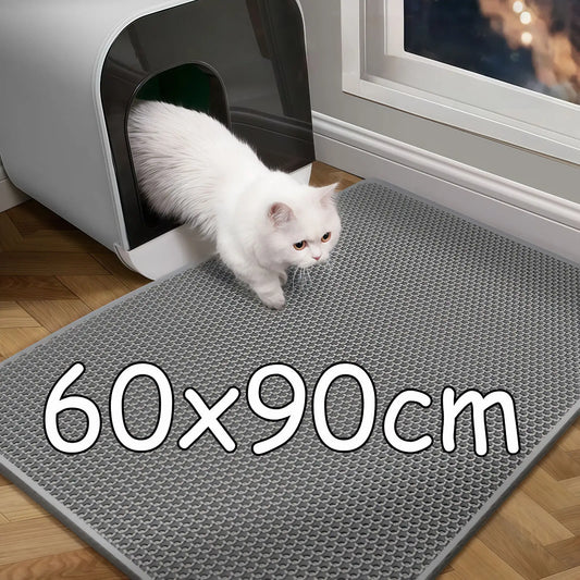 🐾 60×90CM Cat Litter Mat – Waterproof Double Layer, Non-Slip & Washable Pet Floor Protector