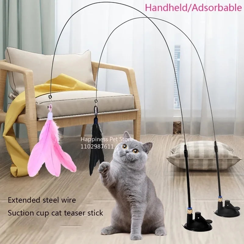 🐱 Cat Teaser Stick with Bell – Interactive Feather Toy for Cats