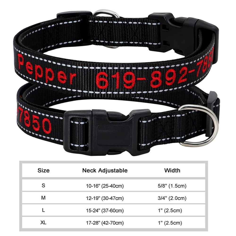 🐶 Adjustable Nylon Embroidered Dog Collar – Custom Name ID Tag