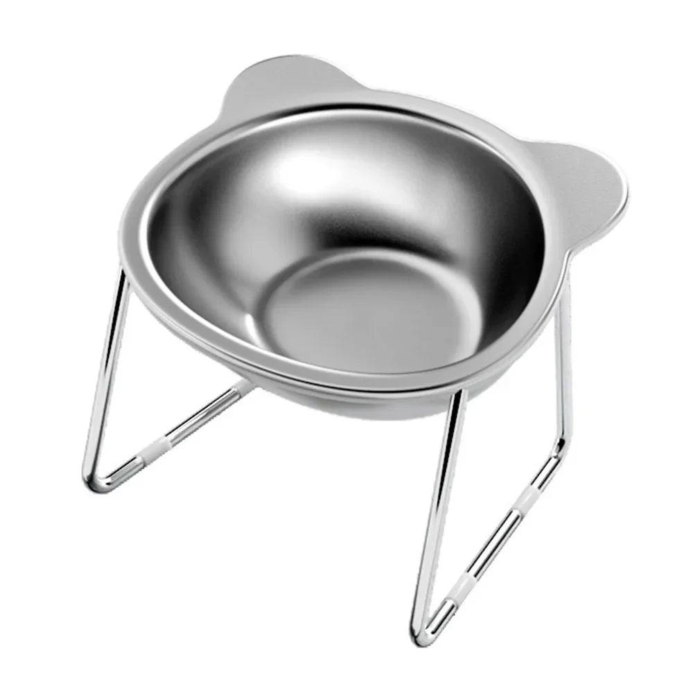 Elevated Stainless Steel Cat Bowl – 15° Tilted Neck Guard Healthy Feeding Bowl