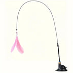 🐱 Cat Teaser Toy – Interactive Bell & Feather Wand with Suction Cup Pole