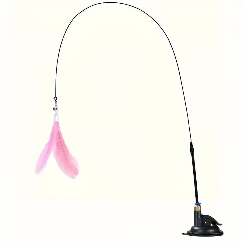 🐱 Cat Teaser Toy – Interactive Bell & Feather Wand with Suction Cup Pole