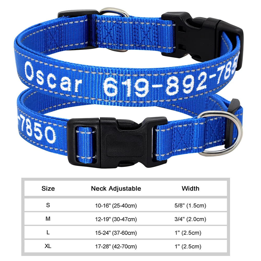 🐶 Adjustable Nylon Embroidered Dog Collar – Custom Name ID Tag