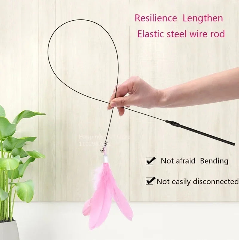🐱 Cat Teaser Stick with Bell – Interactive Feather Toy for Cats