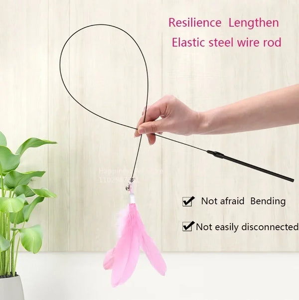 🐱 Cat Teaser Stick with Bell – Interactive Feather Toy for Cats