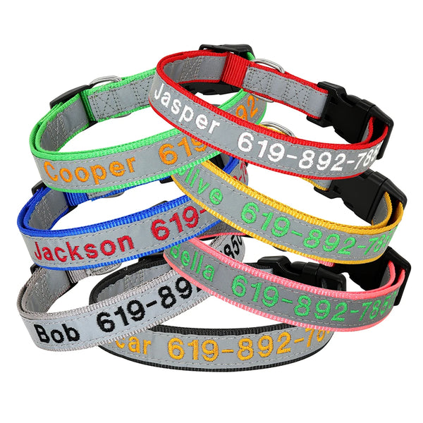 🐶 Adjustable Nylon Embroidered Dog Collar – Custom Name ID Tag