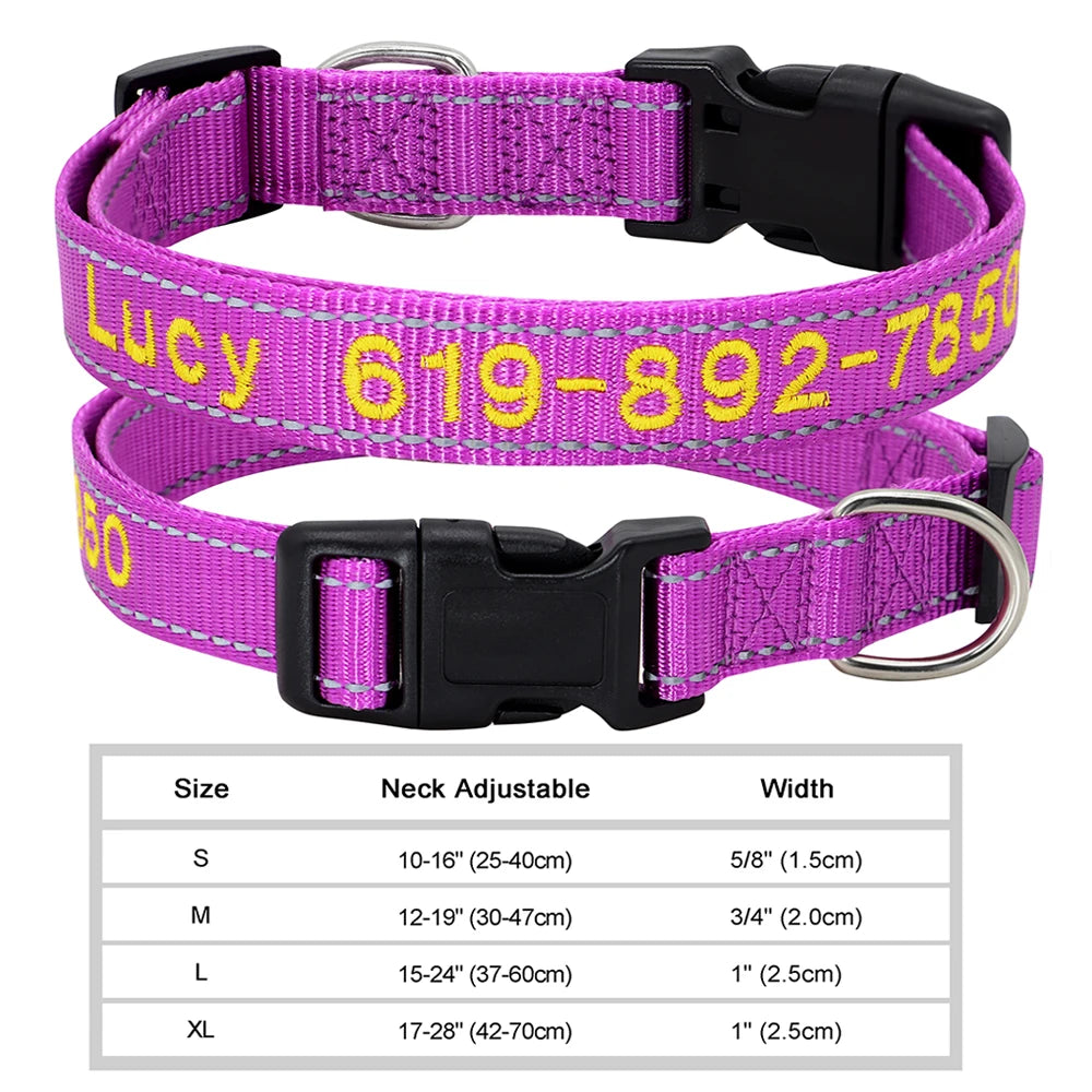 🐶 Adjustable Nylon Embroidered Dog Collar – Custom Name ID Tag