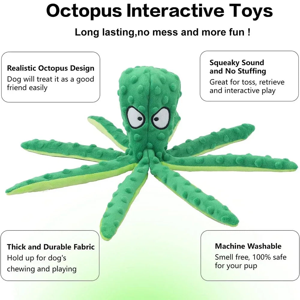 🐙 Dog Squeaky Octopus Toy – Durable Plush Chew & Teething Toy