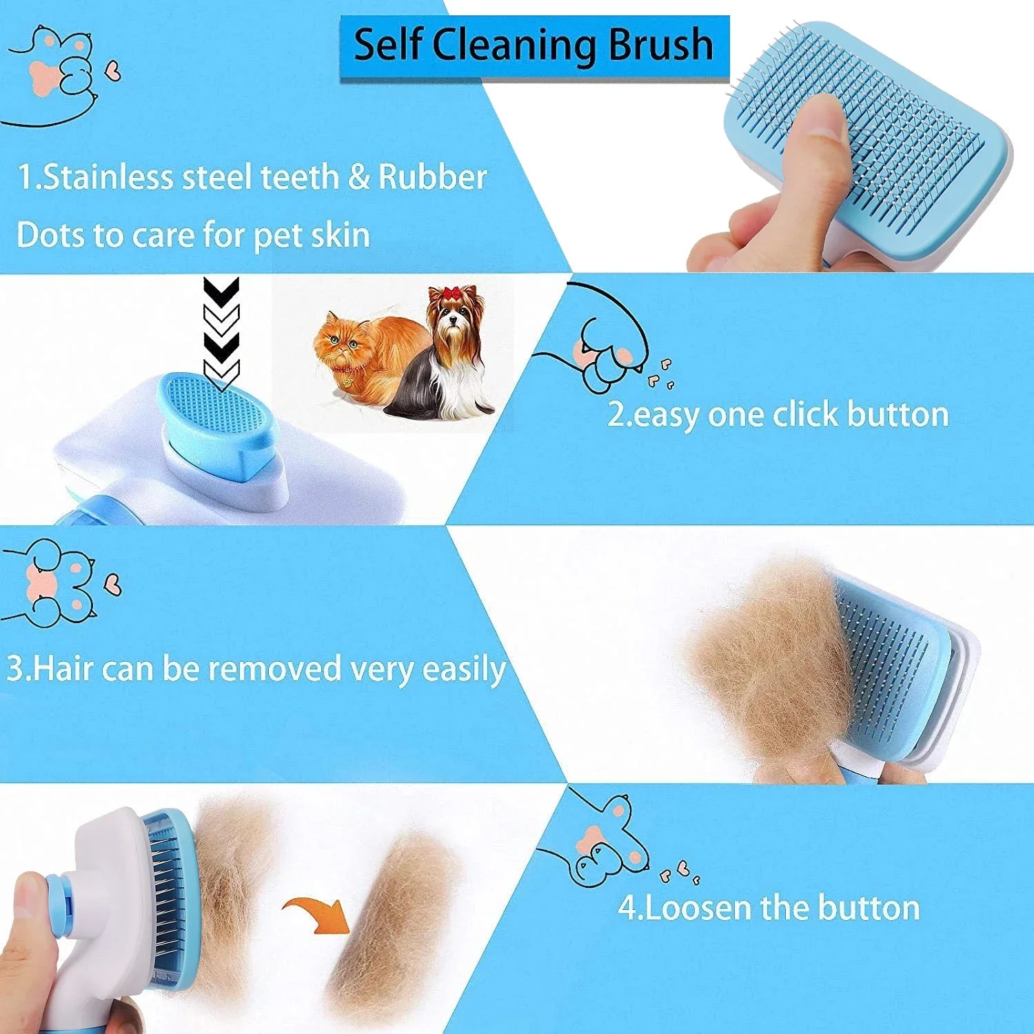 🐾 Dog & Cat Hair Remover Brush – Grooming & Care Comb