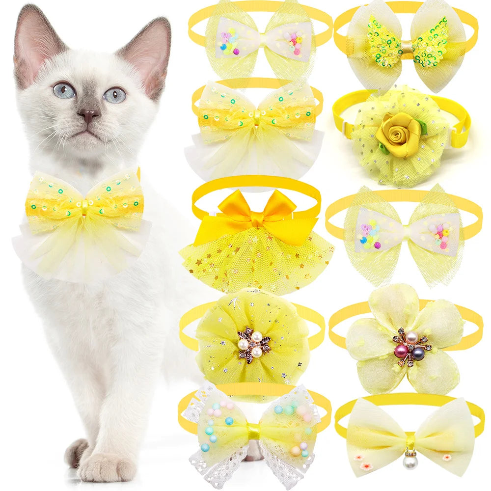 🎀 10pcs Pet Dog Bow Collar – Adjustable & Fashionable