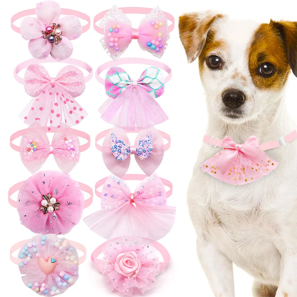 🎀 10pcs Pet Dog Bow Collar – Adjustable & Fashionable