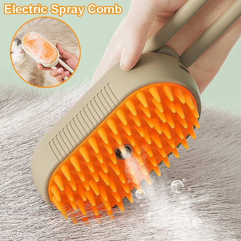🐾 3-in-1 Pet Steam Brush – Electric Spray Grooming Comb